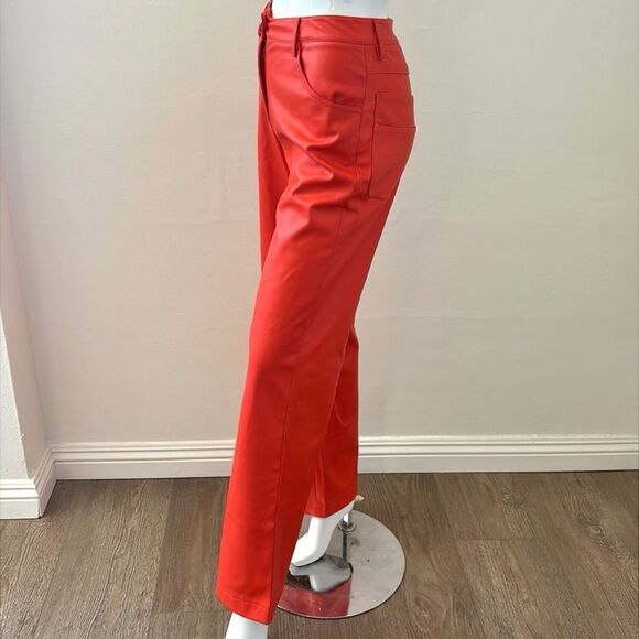 STAUD Cherry Red Vegan Leather Domino Carpenter Pocket Wide Leg Pants Holiday - Picture 4 of 9